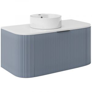 Vente-unique - Meuble de salle de bain suspendu stri&eacute; avec vasque &agrave; poser - Bleu mat - 100 cm - lomeri