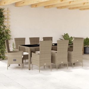 VidaXL Ensemble &agrave; Manger de Jardin avec Coussins 9 pcs Table de Terrasse Meubles de Patio Mobilier dExt&eacute;rieur Beige 3277581