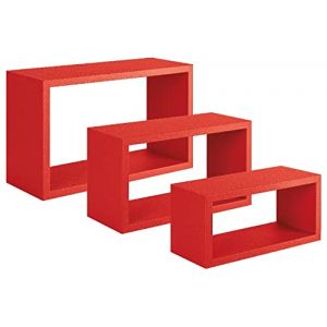 HOMEMANIA Étagère Trittico Rouge 45 x 27 x 15,5/ 40 x 22 x 15,5/ 35 x 17 x 15,5 cm