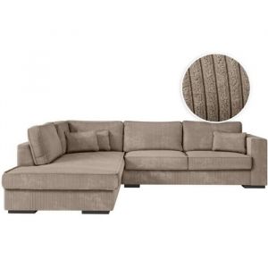 Loungitude Canapé d'angle belami 4 places xxl en velours côtelé - Angle gauche - Taupe - Taupe