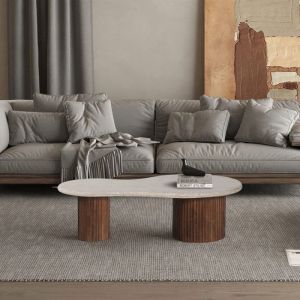 M&S Table basse 120x60x40 cm en bois de manguier avec travertin beige