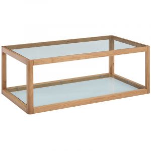 Table basse en verre tremp&eacute; et ch&ecirc;ne - Transparent et Naturel - ZUNARIL