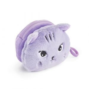 Back2Fun - Porte-monnaie en peluche, Taille 95 x 95 x 60 mm, Tirette en métal, Fermeture éclair, Porte-monnaie avec porte-clés, Matériau polyester effet peluche, Détails brodés, Design chat