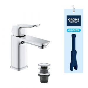 Grohe Dice Mitigeur monocommande Lavabo Taille S (Robinet pour Lavabo de Salle de bain, Avec bonde clic clac, facile &agrave; installer avec QuickTool inclus, Economie d'eau), Chrome, 1018610000