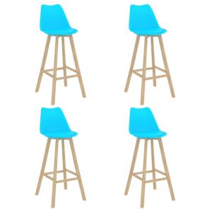 Image de VidaXL Tabourets de bar 4 pcs Bleu PP et bois de hêtre massif