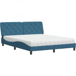 VidaXL Lit avec Matelas, Lit Rembourr&eacute; avec Coussin de T&ecirc;te de Lit, Lit Double, Lit Adulte de Chambre &agrave; Coucher Int&eacute;rieur, Moderne, Bleu 160x200 cm Velours