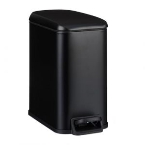 Relaxdays Poubelle de Salle de Bain, 5 L, Fermeture en Douceur, Aspect Mat, Seau intérieur, à pédale, Noire