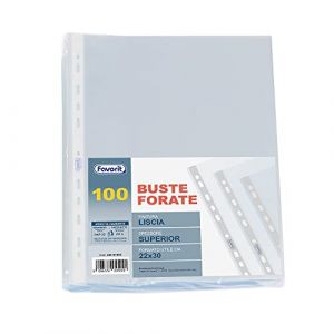 Favorit Lot de 100 enveloppes perforées, brillantes, haute épaisseur, 22 x 30 cm, transparentes