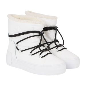 Calvin Klein Femme Bold Vulc Flatf Bottes de Neige WN Baskets vulcanisées, Blanc et Noir Brillant, 37 EU