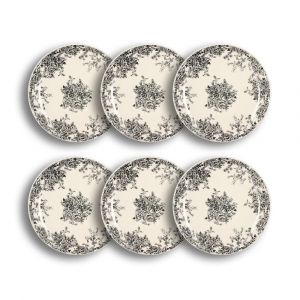 Novastyl Lot de 6 assiettes plates porcelaine blanc et noir 26cm
