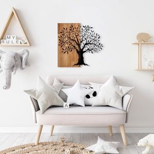 Wallity Accessoire mural élégant et décoratif en bois, 58 x 60 cm, 100% bois et métal, noyer et noir, design unique, parfait pour la décoration intérieure, 3,66 kg