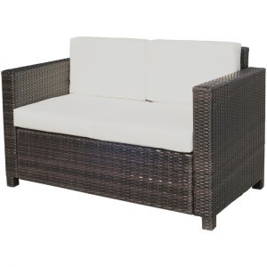 Outsunny Canap&eacute; de jardin 2 places canap&eacute; droit 4 coussins d&eacute;houssables 130L x 70l x 80H cm r&eacute;sine tress&eacute;e chocolat