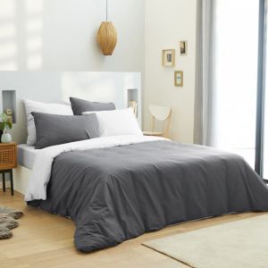 Univers décor Pack complet 6 pièces Anthracite/Blanc housse de couette pour lit 180 x 200 cm "King size" 100% coton / 57 fils/cm²