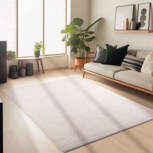 Tapis de salon moderne et moelleux à poil court, avec sous-couche antidérapante, lavable, super doux Tapis Beige 140 x 200 cm
