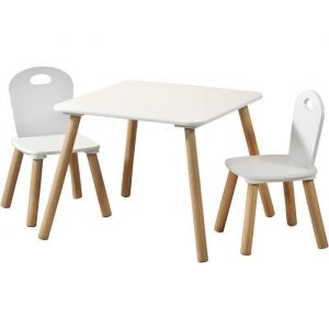 KESPER | Table pour enfant avec 2 chaises, mat&eacute;riau : panneau de fibres, dimensions : 55 x 55 x 45 cm, couleur : blanc | 17712 13