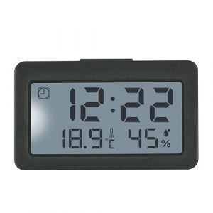 TFA Dostmann 60.2045.10 Mini réveil numérique avec Fonction Alarme, thermomètre et hygromètre, idéal comme Horloge de Voyage, Horloge à Quartz, Horloge de Table, Petit et Compact, Gris
