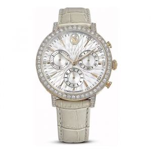 Swarovski Montre Matrix Tennis Chrono, Fabriqué en Suisse, Bracelet en Cuir, Beige, Finition Or Rose