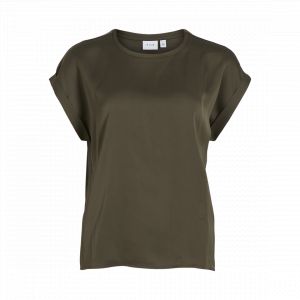 Vila Viellette S/S Satin Top-Noos Chemisier à Manches Courtes, Vert Olive, 36 Femmes