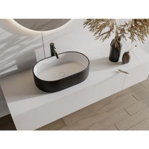 Vasque à poser bicolore en céramique ovale - Blanc et noir - 56 x 35,5 cm - IWA II