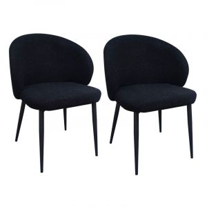 Lot 2 chaises de repas en tissu bouclette noir pieds métal - SYRACUSE