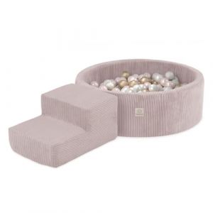 Piscine &agrave; Balles avec Bloc de Mousse Marche pour B&eacute;b&eacute; Enfants MISIOO Velours C&ocirc;tel&eacute; Rose 150x90x30 200 Balles: Rose/Dor&eacute;/Blanc Perle