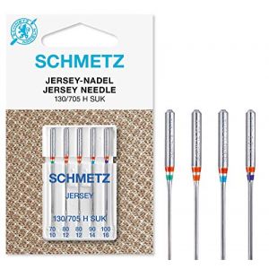 SCHMETZ Aiguilles pour Machines à Coudre 5 Aiguilles Jersey | 130/705 H SUK | Grosseur d'aiguille 1x 70/10, 2X 80/12, 1x 90/14 et 1x 100/16 | Convient pour Le Jersey, Les Tricots et la Bonneterie