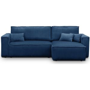 Homifab - Canapé d'angle convertible réversible 4 places en velours gros côtelé bleu foncé - Livia