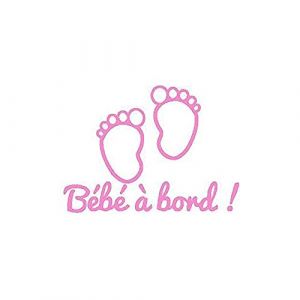 Sticker autocollant vinyle "bébé à bord" petits pieds de bébé REF 2 (ROSE CLAIR)