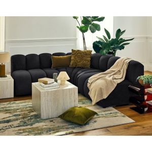 Canap&eacute; modulable 4 places angle r&eacute;versible en tissu textur&eacute; noir