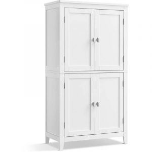 Armoire de salle de bain placard de cuisine meuble de rangement avec 2 tiroirs et 2 portes &eacute;tag&egrave;res r&eacute;glables 30 x 60 x 110 cm blanc
