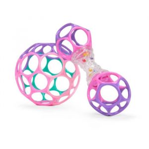 Bright Starts Delightful Duo &ndash; Coffret Cadeau B&eacute;b&eacute; 2 Hochets Oball Faciles &agrave; Saisir, Rose, Jouets Naissance et Plus