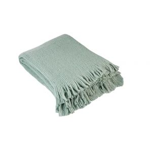 LINDER Plaid Doux &agrave; Franges Effet Laine tricot&eacute;e - Coloris Vert Ta&iuml;ga - 100% Polyester - Dimensions 130x160cm - Collection Camille