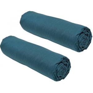 Today Lot de 2 draps housses Essential - 140 x 190 cm - 2 personnes - 100% Coton - Paon
