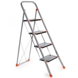 Toolland Marchepied Stepix, 4 marches, pliable, escabeau domestique avec poignée élevée, patins antidérapants et profil antidérapant sur les deux