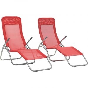 Image de Chaise longue pliable 2 pcs avec cadre pivotant Textilène Rouge - VIDAXL