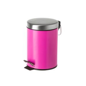 Wadiga Poubelle Ronde &agrave; P&eacute;dale en M&eacute;tal fuchsia - 3L