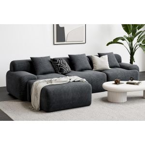 Concept-Usine Canapé 3 Places Avec Pouf En Velours Côtelé Gris Anthracite Sheffield