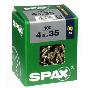 Spax Lot de 100 vis acier t&ecirc;te frais&eacute;e pozidriv, Diam.4.5 mm x L.35 mm