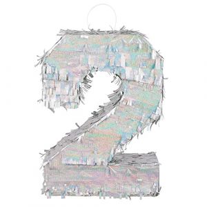 Boland Chiffres Pinata, taille 40 x 28 x 8 cm, chiffre holographique, numéro, argent, Jubilé, Anniversaire, Décoration, Jeu de fête