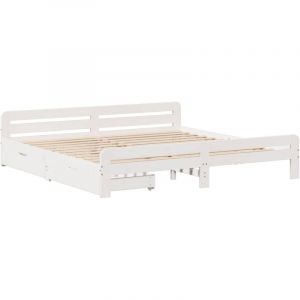 VidaXL Cadre de lit sans matelas blanc 180x200 cm bois massif de pin, sommier, cadre de lit double, cadre de lit en bois massif