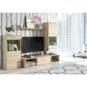 Ensemble meuble tv mural lea design couleur c ne ma Meuble de salon suspendu Marron Bois