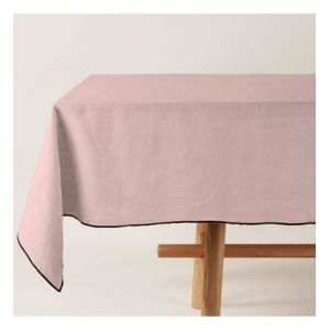 Nappe rectangulaire 170x250 cm Rose poudré et bourdon noir en Lin