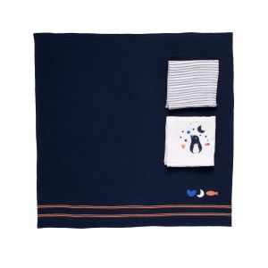 Sauthon Boite de 3 langes coton bio Baby Sailor BLEU