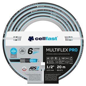 Cellfast Tuyau De Jardin MULTIFLEX PRO, Durable, 6 Couches, Tresse Tricot ATS2, Résistant aux UV et aux algues, Sans métaux lourds, technologie velvet, 35 Bar, -20/+65°? Temp. 1/2", 20m