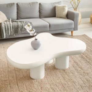 Cotecosy Table basse forme courbes naturelles Valdo 69x100cm Cr&egrave;me