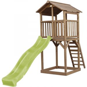 Axi Beach Tower Aire de Jeux avec Toboggan en vert clair & Bac &agrave; Sable - Grande Maison enfant ext&eacute;rieur en marron - Cabane de Jeu en