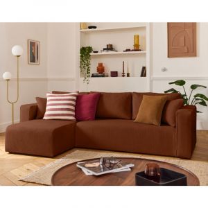 Topaze - canapé d'angle déhoussable réversible 4 places en velours côtelé - terracotta
