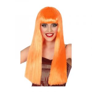 Atosa Perruque Longue Orange fluo avec Frange 60cm