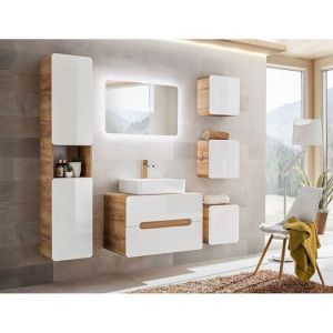 Ensemble salle de bain avec meuble vasque 80 cm + 6 &eacute;l&eacute;ments - Archipel White - Livraison gratuite
