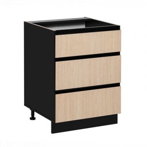 Meuble Bas De Cuisine Avec 3 Tiroirs "Roma" - Noir/Beige - L 60 X H 81 X P 45 Cm